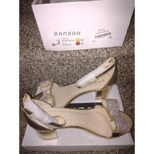 Bamboo Headline -43 gold bow with rhinestone Heels